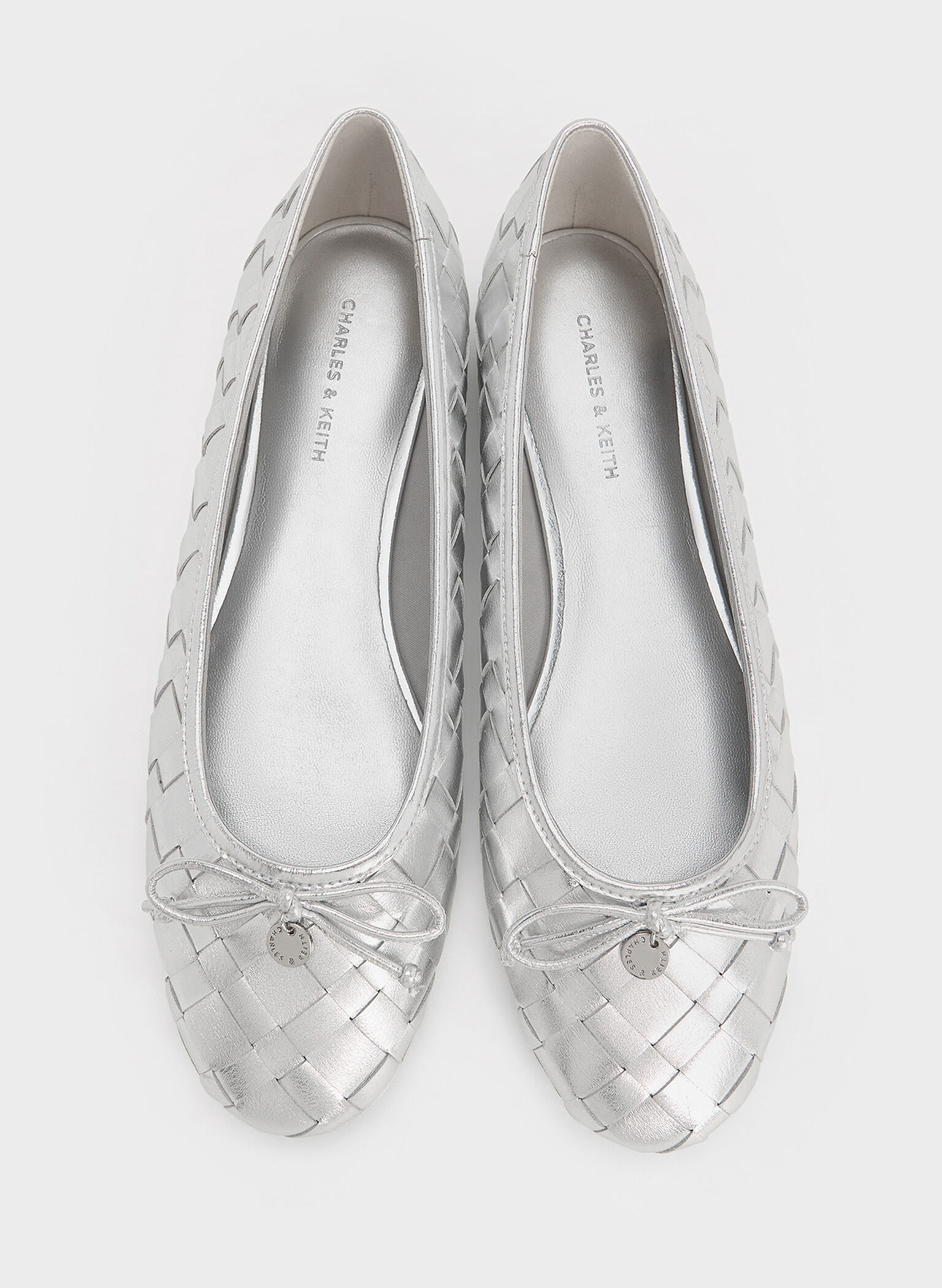 Ivette Metallic Woven Bow Ballet Flats, Silver, hi-res