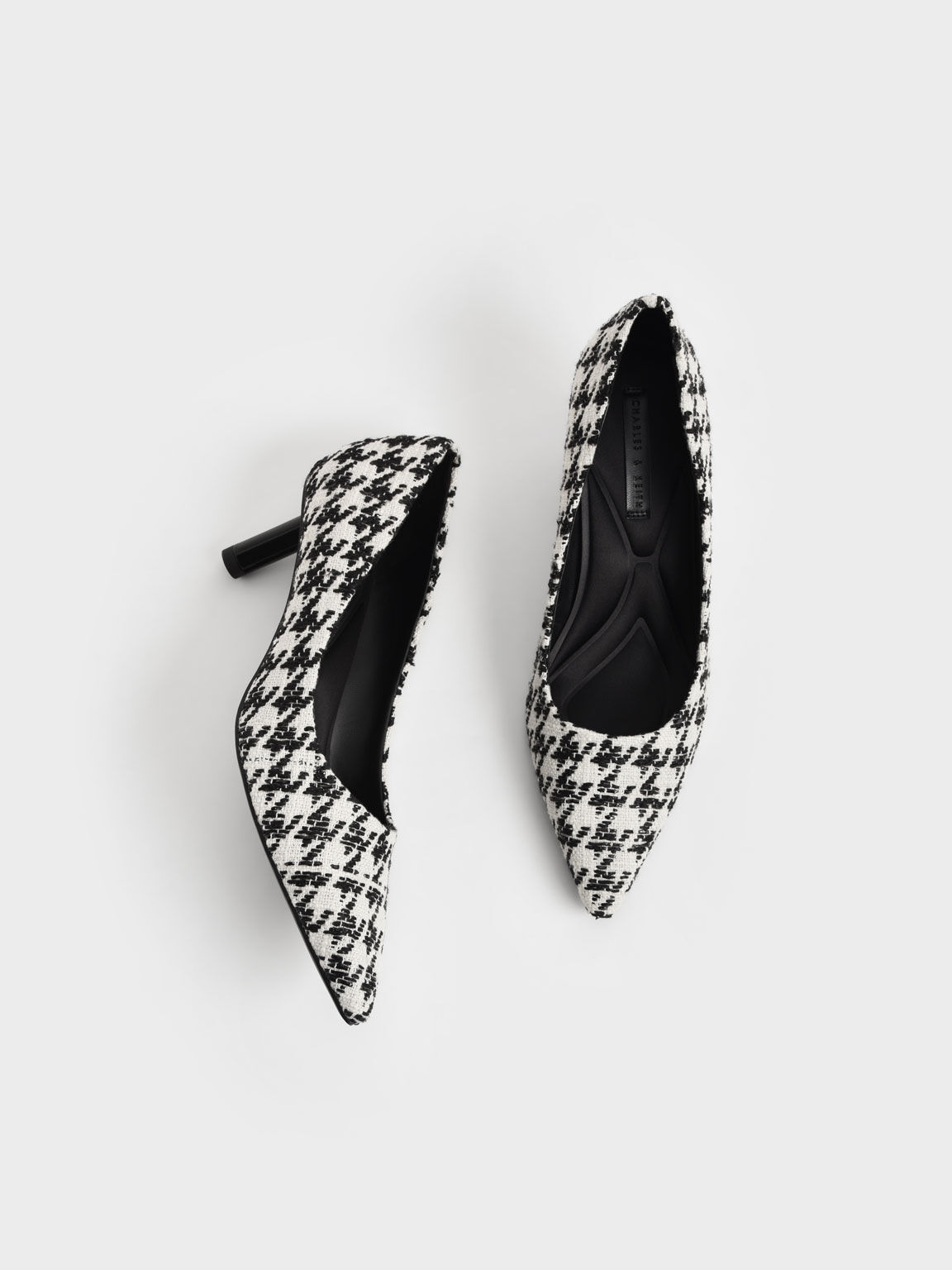 Houndstooth Print Cylindrical Kitten Heel Pumps, Multi, hi-res