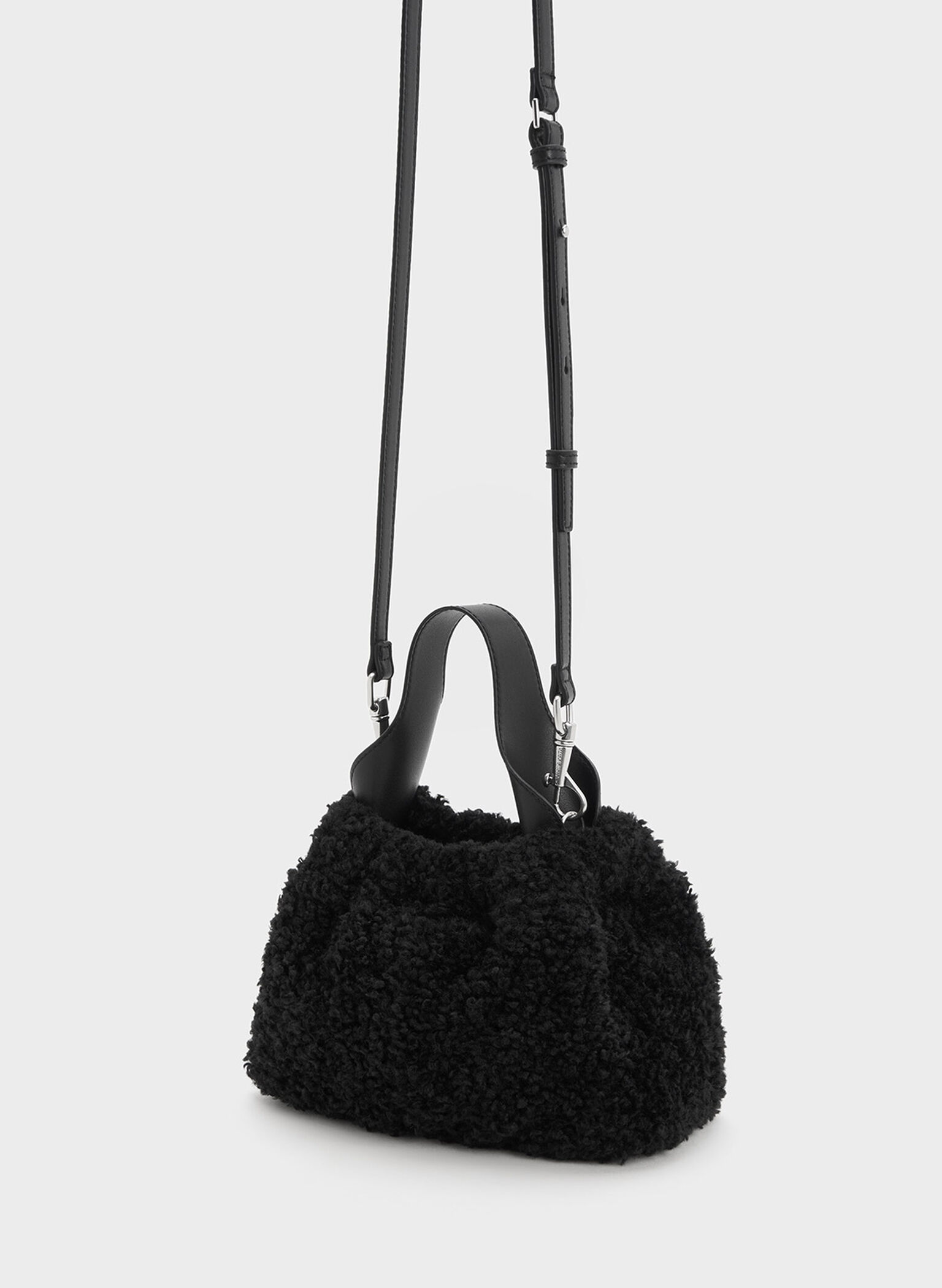Noir Ally Furry Slouchy Chain-Handle Bag - CHARLES & KEITH US