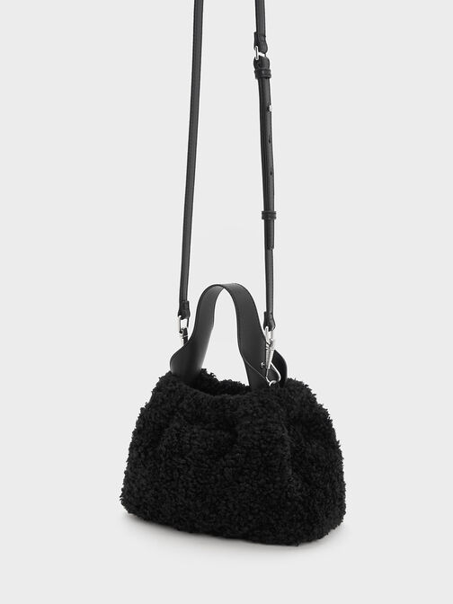 Bolso holgado Ally con acabado peludo, Noir, hi-res