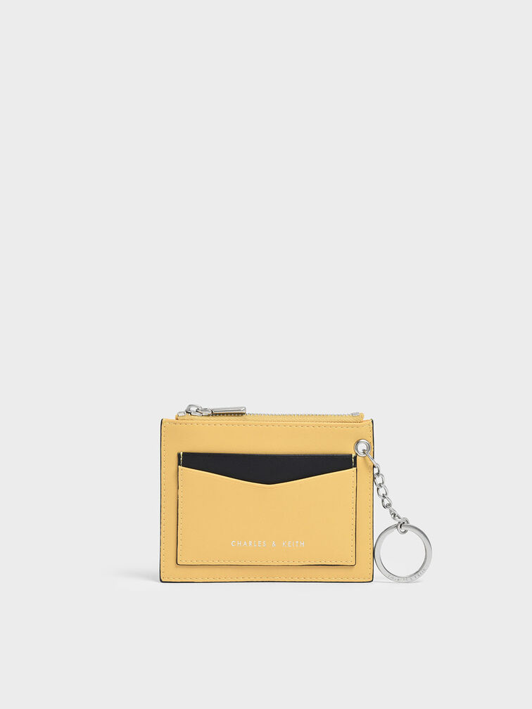Two-Tone Zip Pocket Card Holder, Yellow, hi-res