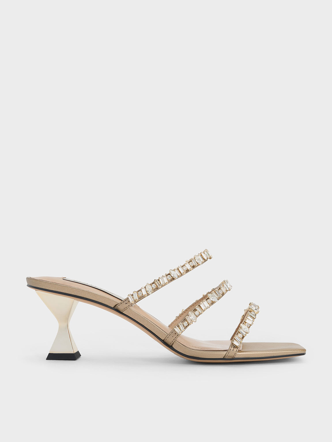 Wedding Collection: Gem-Encrusted Metallic Strappy Sandals, Gold, hi-res