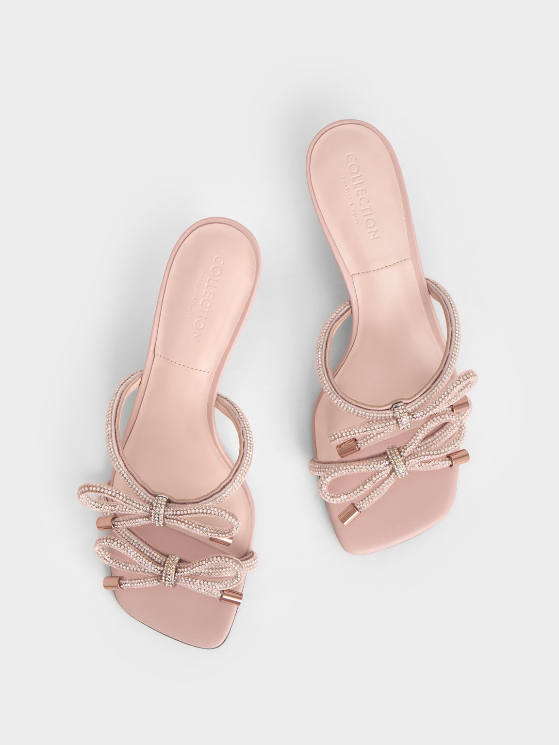 Gem-Embellished Bow-Tie Mules, Nude, hi-res