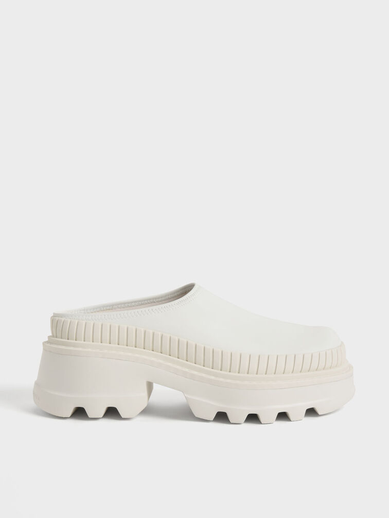 Chunky Round Toe Mules, White, hi-res