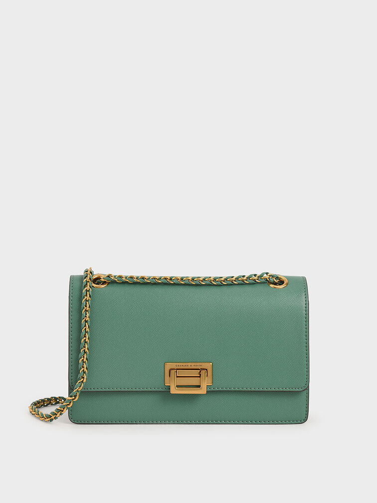 Chain Strap Evening Bag, Green, hi-res