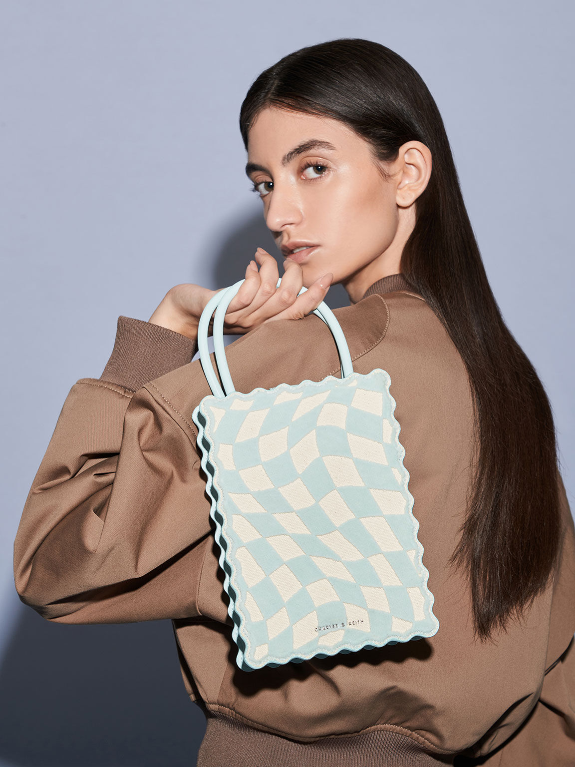 Rowan Beaded Checkered Tote Bag, Light Blue, hi-res