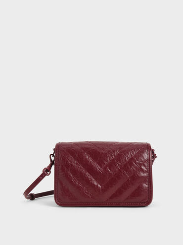 Quilted Patent Crossbody Bag, Burgundy, hi-res