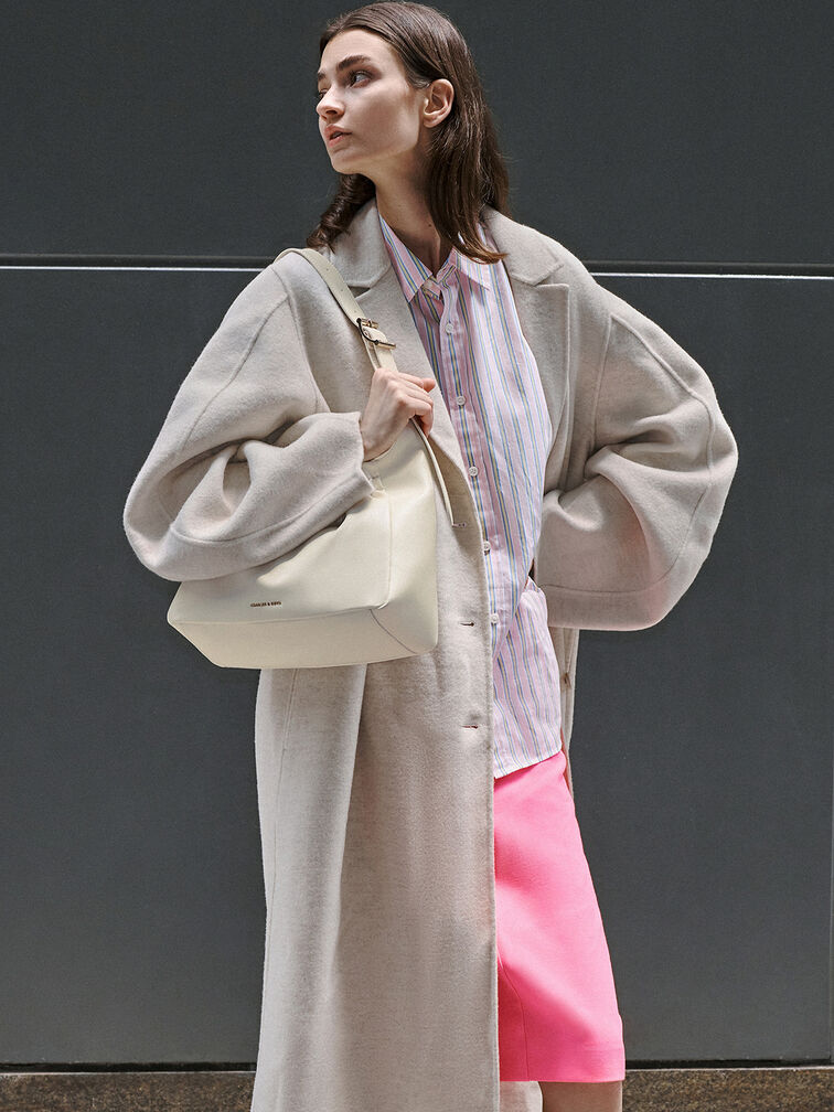 Bolso fruncido Brigette, Crema, hi-res