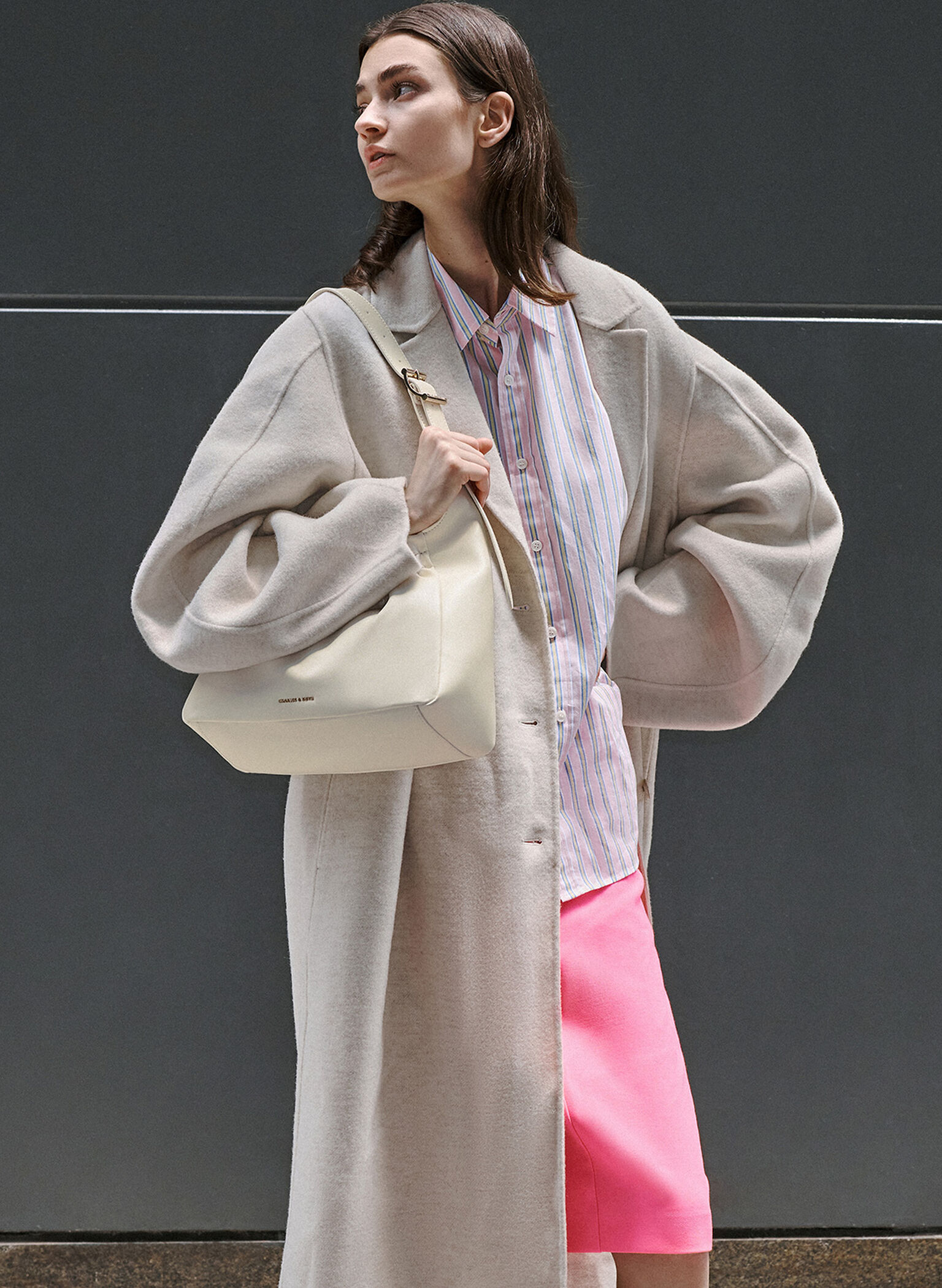 Bolso fruncido Brigette, Crema, hi-res
