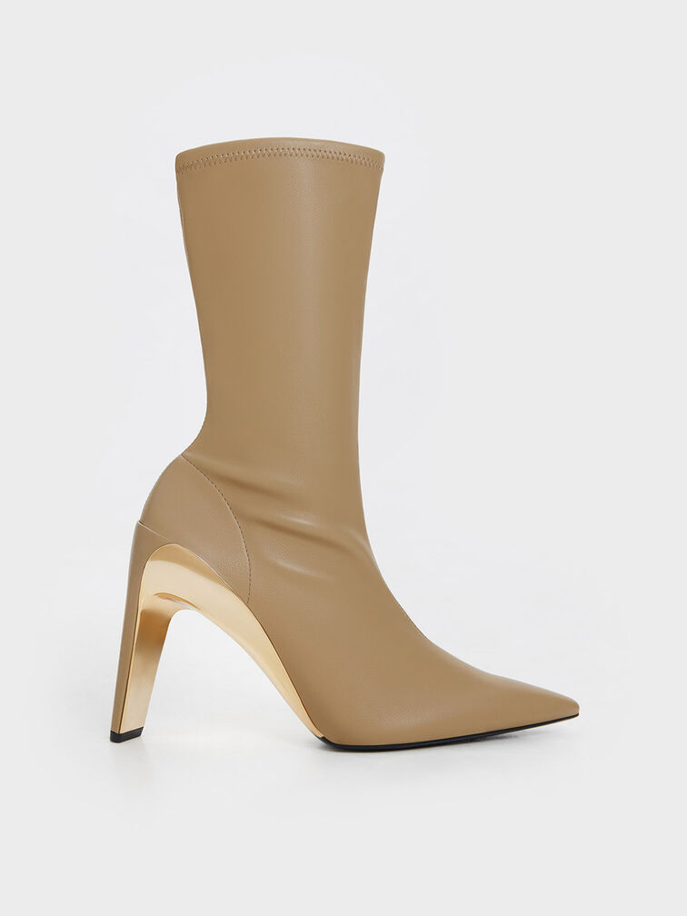 Devon Metallic Blade-Heel Ankle Boots, Taupe, hi-res