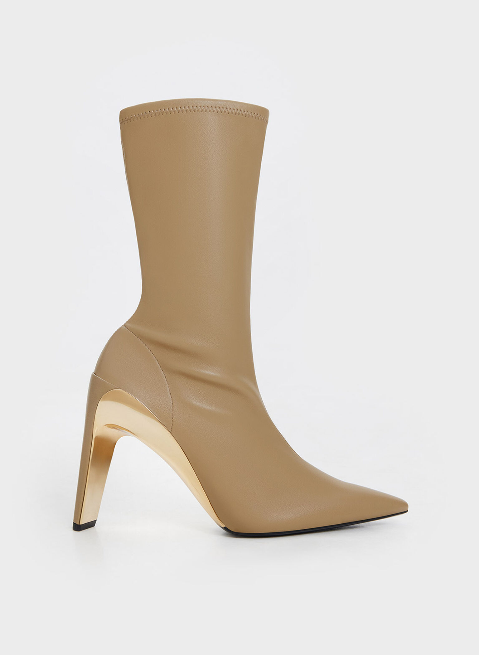 Taupe Devon Metallic Blade-Heel Ankle Boots - CHARLES & KEITH SG