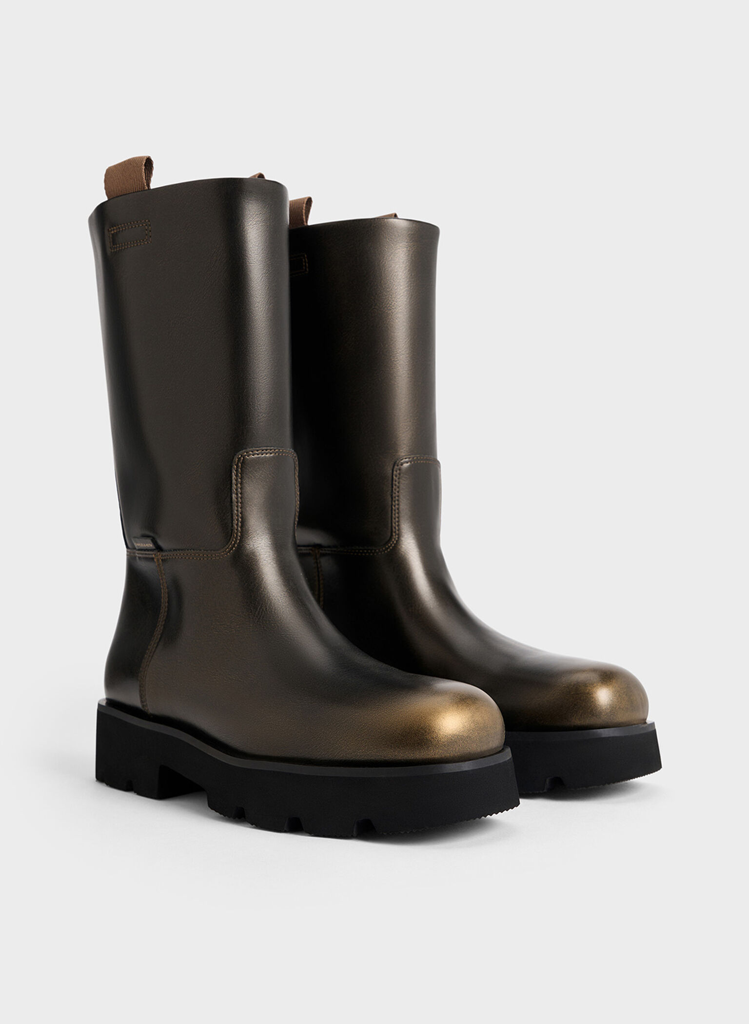 Double Pull-Tab Calf Boots, Bronze, hi-res