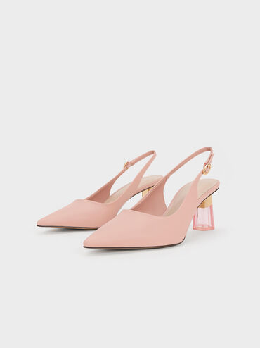 See-Through Trapeze Heel Slingback Pumps, Blush, hi-res