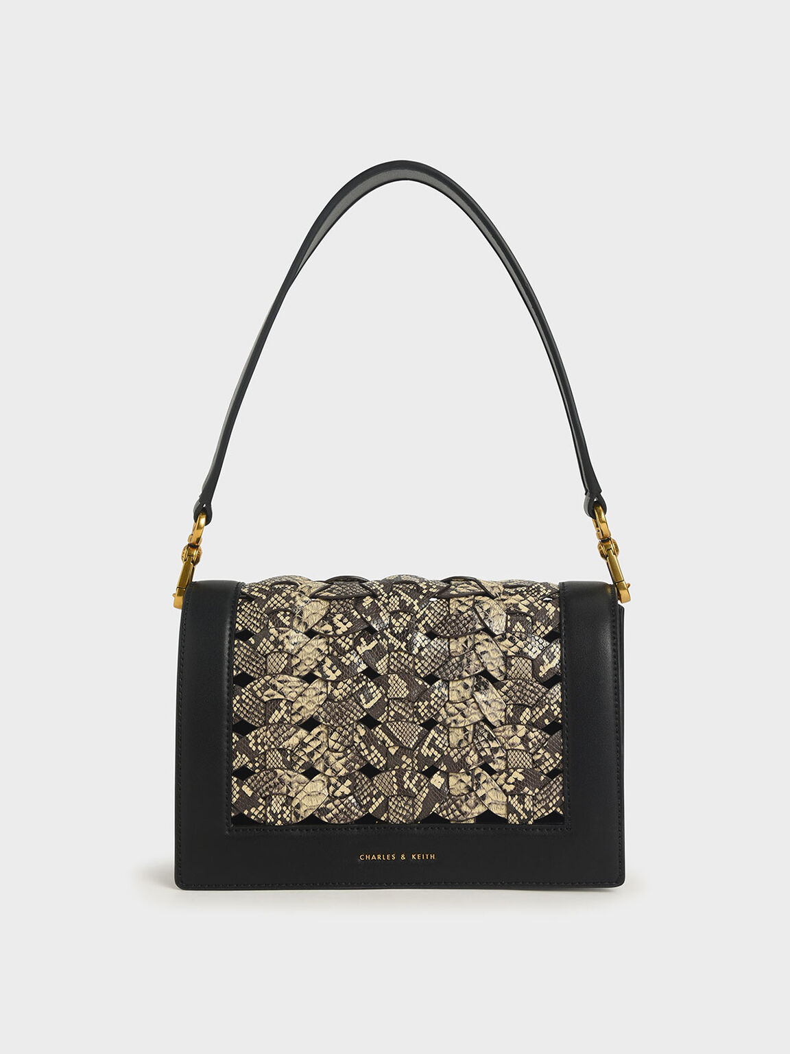Multicoloured Snake Print Woven Shoulder Bag