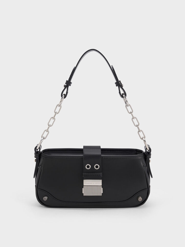 Winslet Belted Shoulder Bag, Black, hi-res