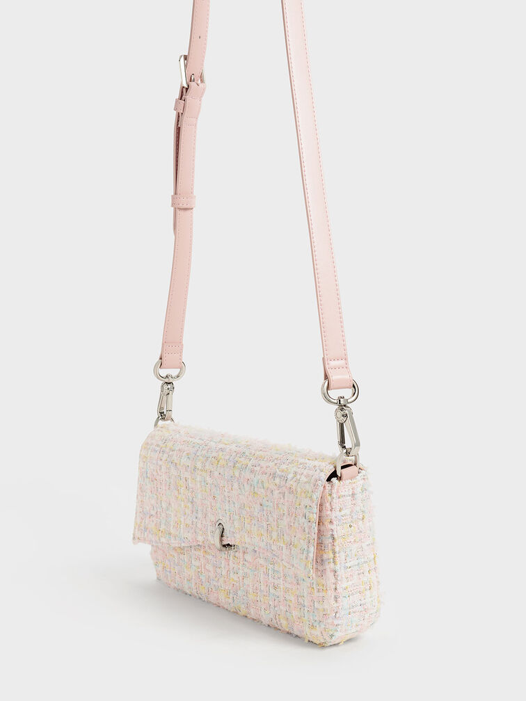 Set de regalo: bandolera y tarjetero de tweed, Rosa, hi-res
