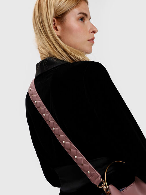Embellished Quilted Bag Strap, Mauve, hi-res