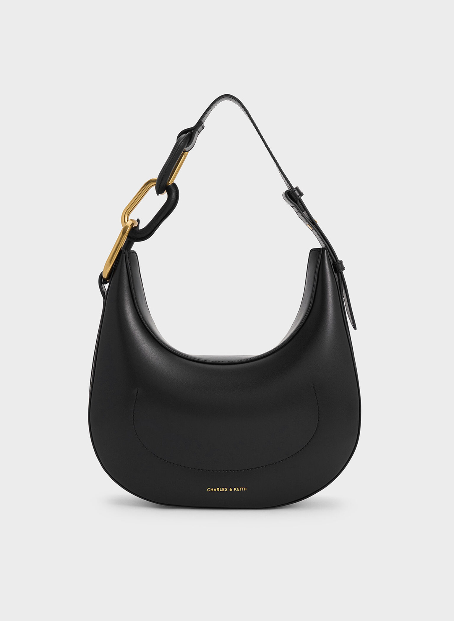 Kora Metallic-Accent Moon Bag, Black, hi-res
