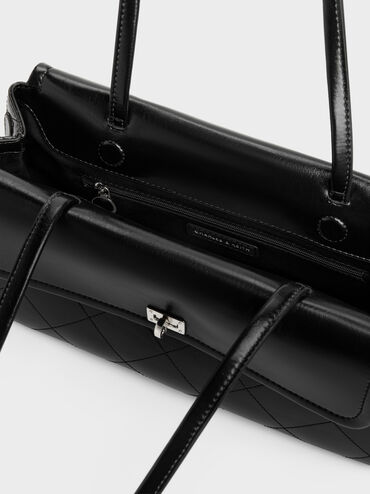 Apfra Quilted Elongated Shoulder Bag, Noir, hi-res
