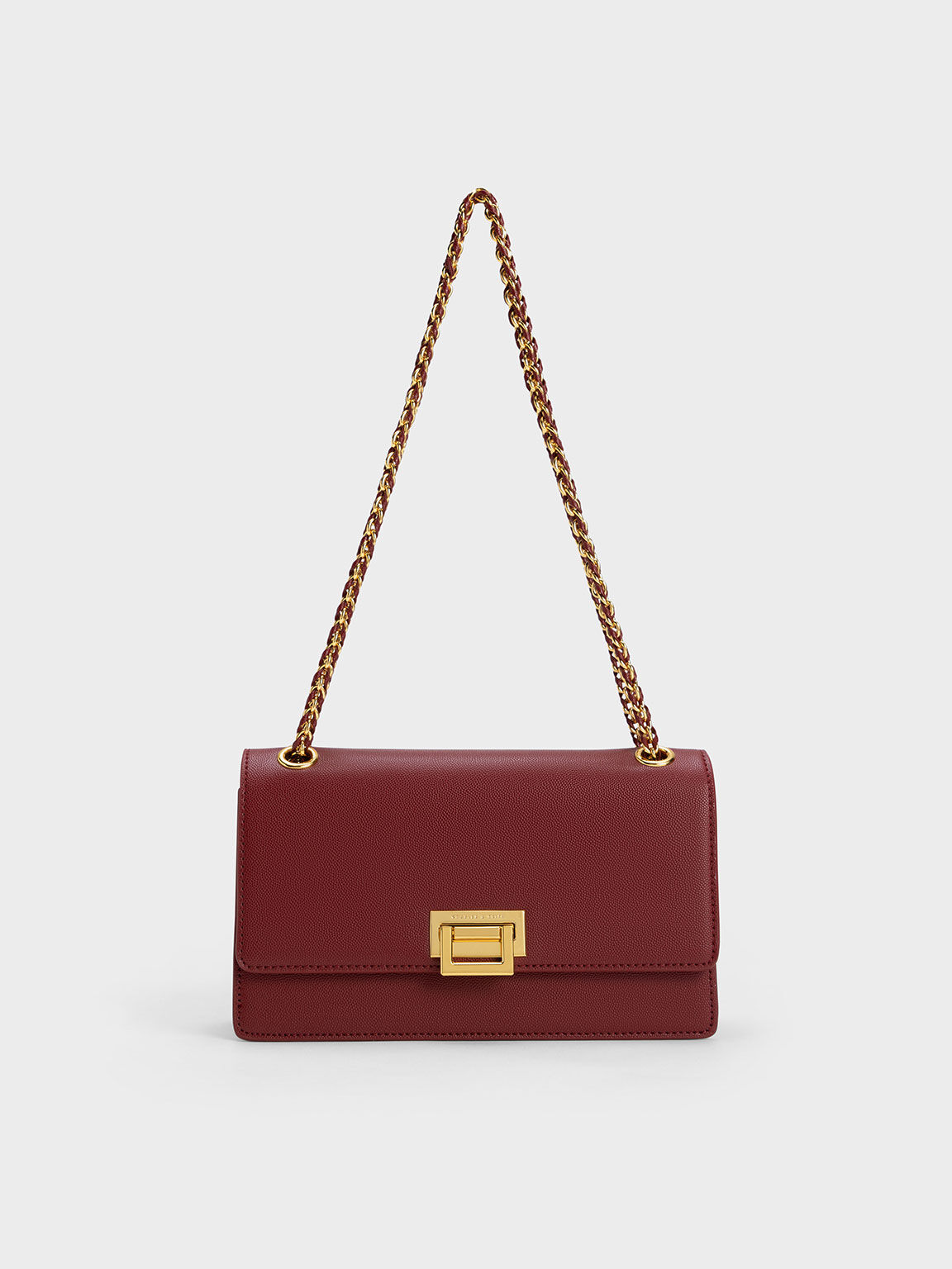 Metallic Accent Front Flap Bag, Burgundy, hi-res