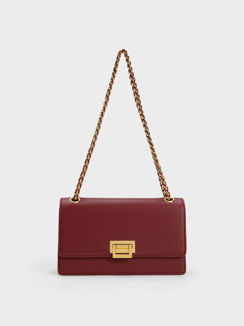 Metallic Accent Front Flap Bag, Burgundy, hi-res