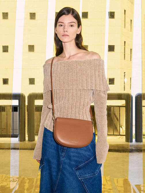 Elora Curved Top Handle Bag, Tan, hi-res