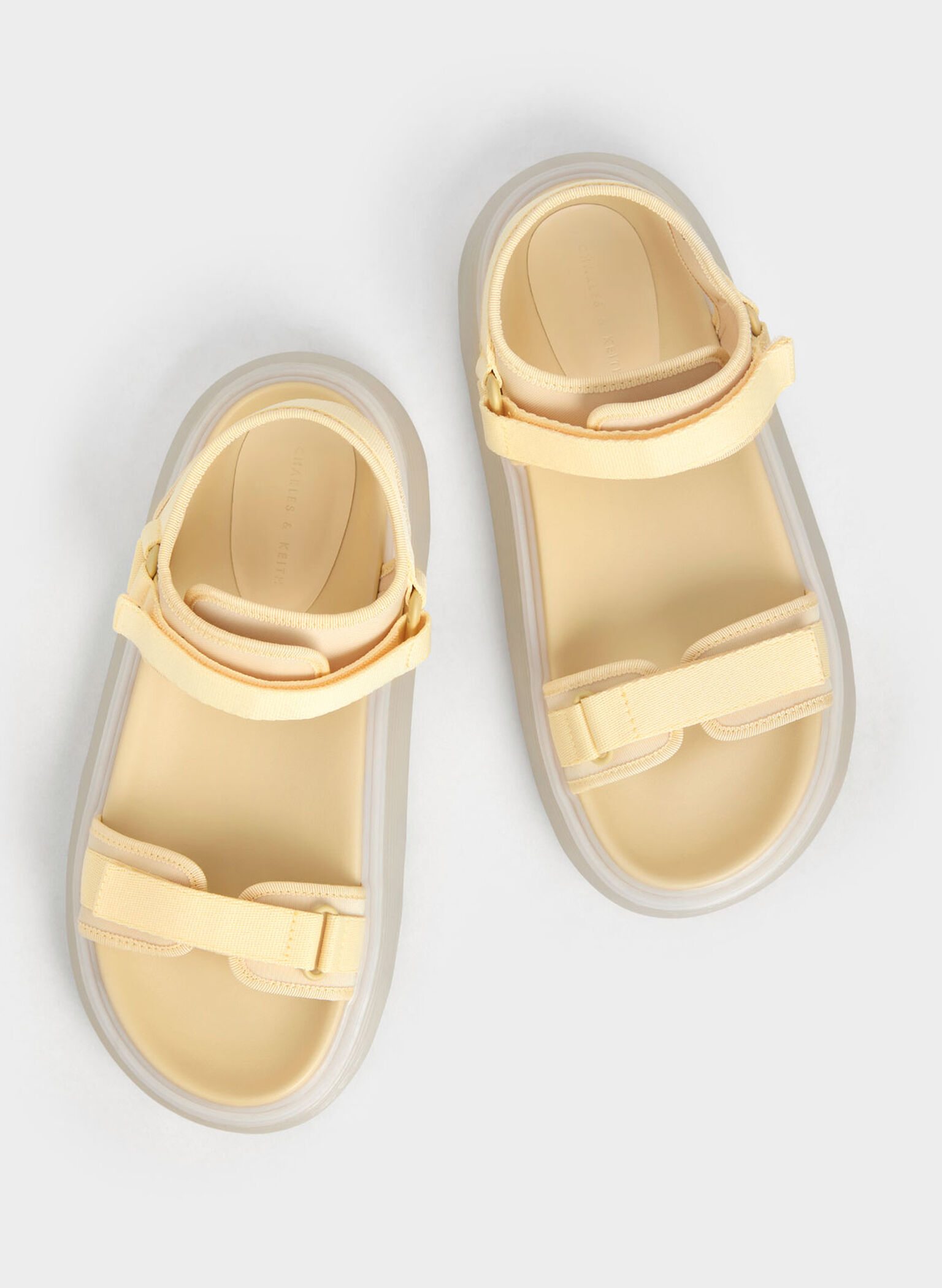 Recycled Polyester Velcro-Strap Sports Sandals, Yellow, hi-res