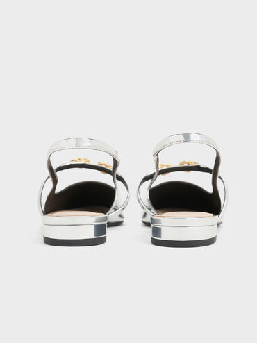 Trifina Metallic-Accent Pointed-Toe Slingback Flats, Silver, hi-res