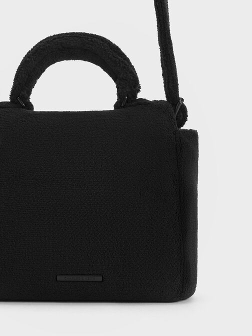 Loey Textured Top Handle Bag, Jet Black, hi-res