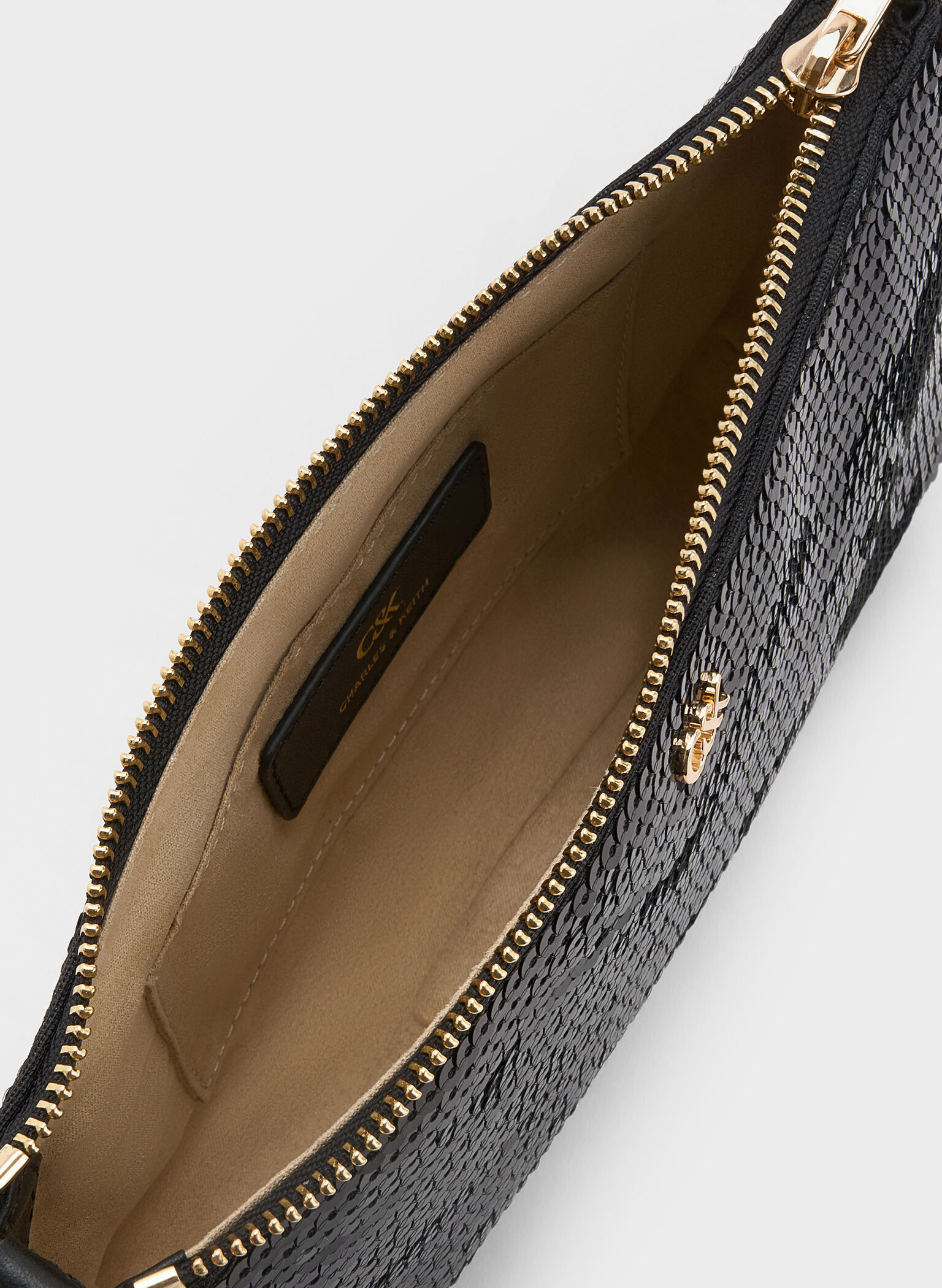 Sequin Mesh & Leather Shoulder Bag, Negro, hi-res