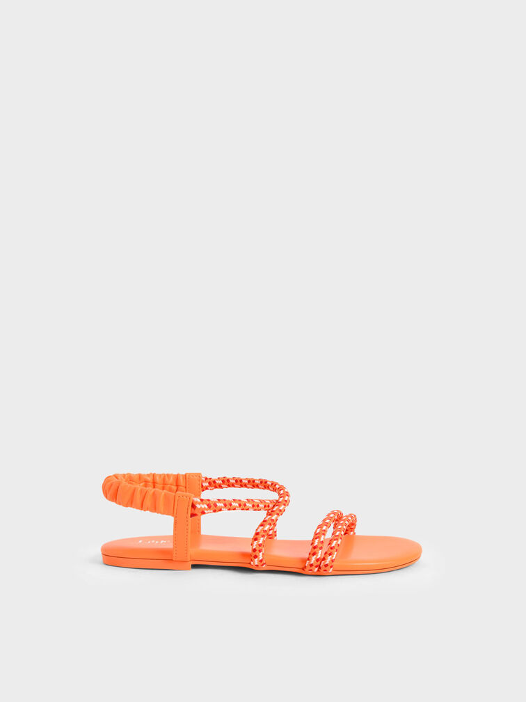 Girls' Printed-Rope Slingback Sandals, Orange, hi-res