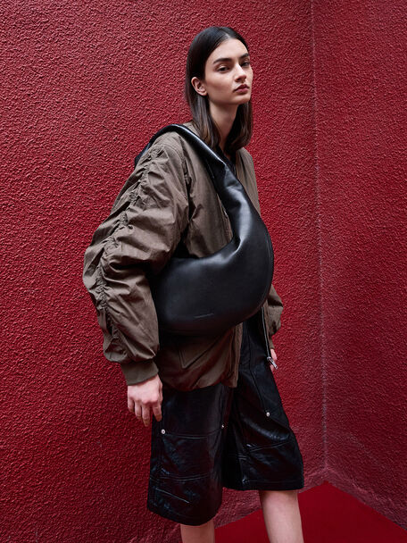 Toni Knotted Curved Hobo Bag, Noir, hi-res