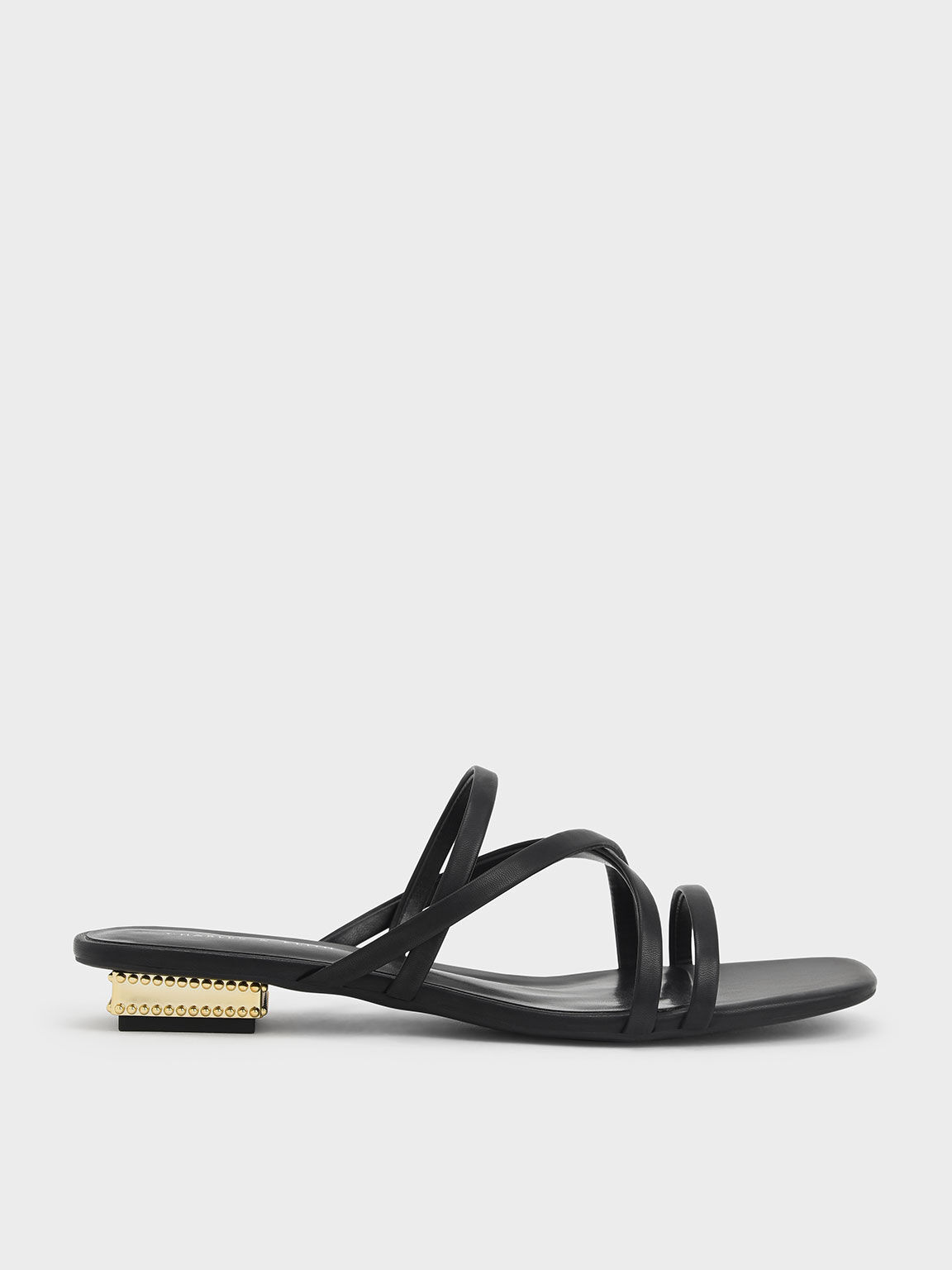 Strappy Sculptural Heel Sandals, Black, hi-res