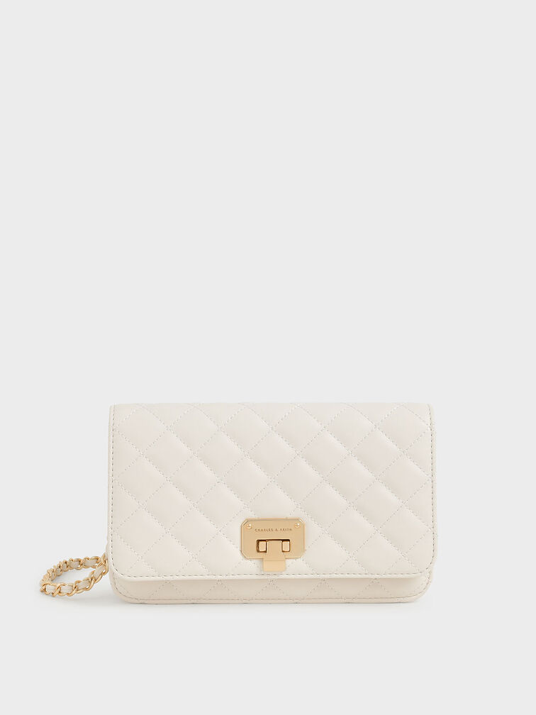 Quilted Push-Lock Clutch, Cream, hi-res