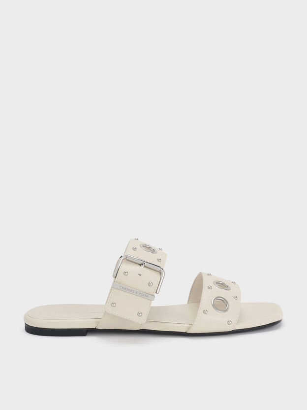 Grommet Buckled Slides, Chalk, hi-res