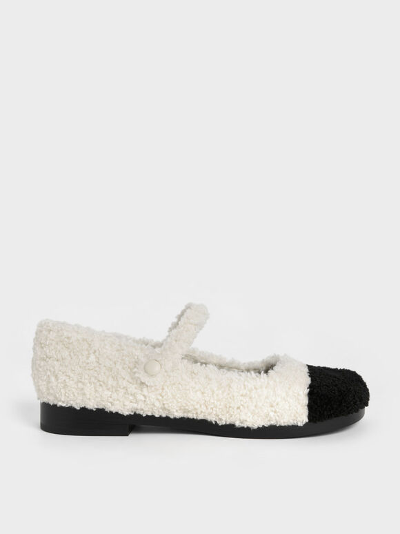 Two-Tone Furry Mary Janes, Chalk, hi-res