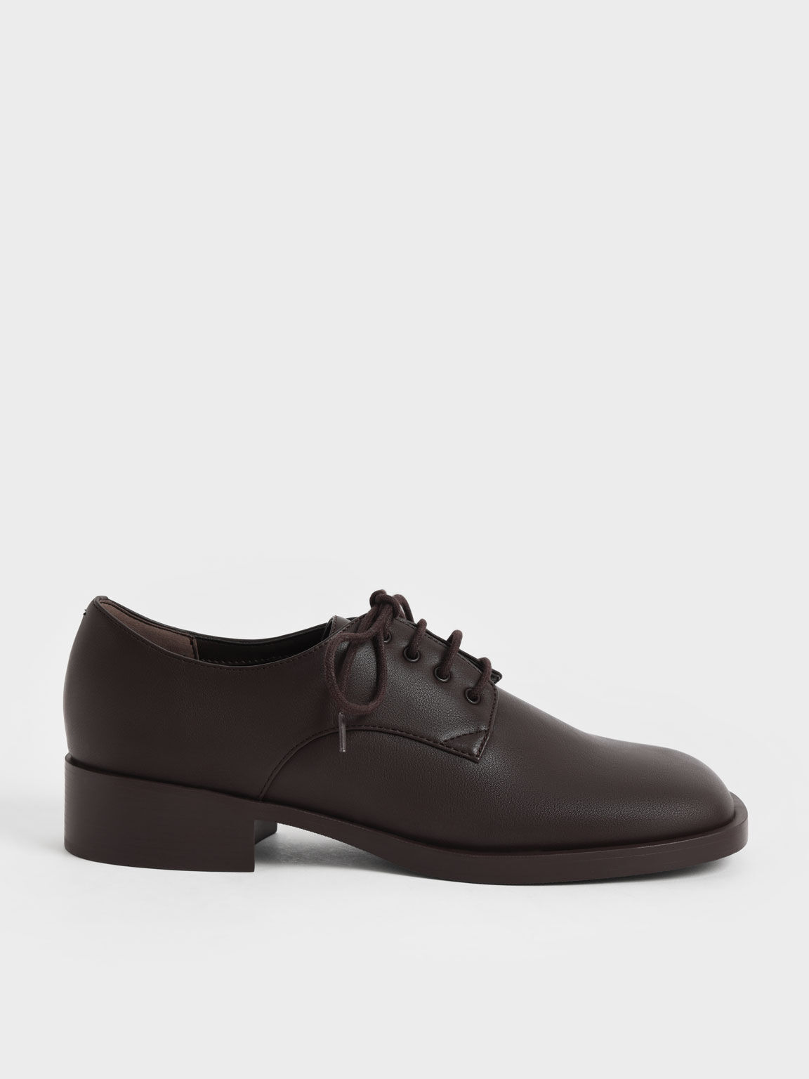 Lace-Up Square-Toe Oxfords, Dark Brown, hi-res