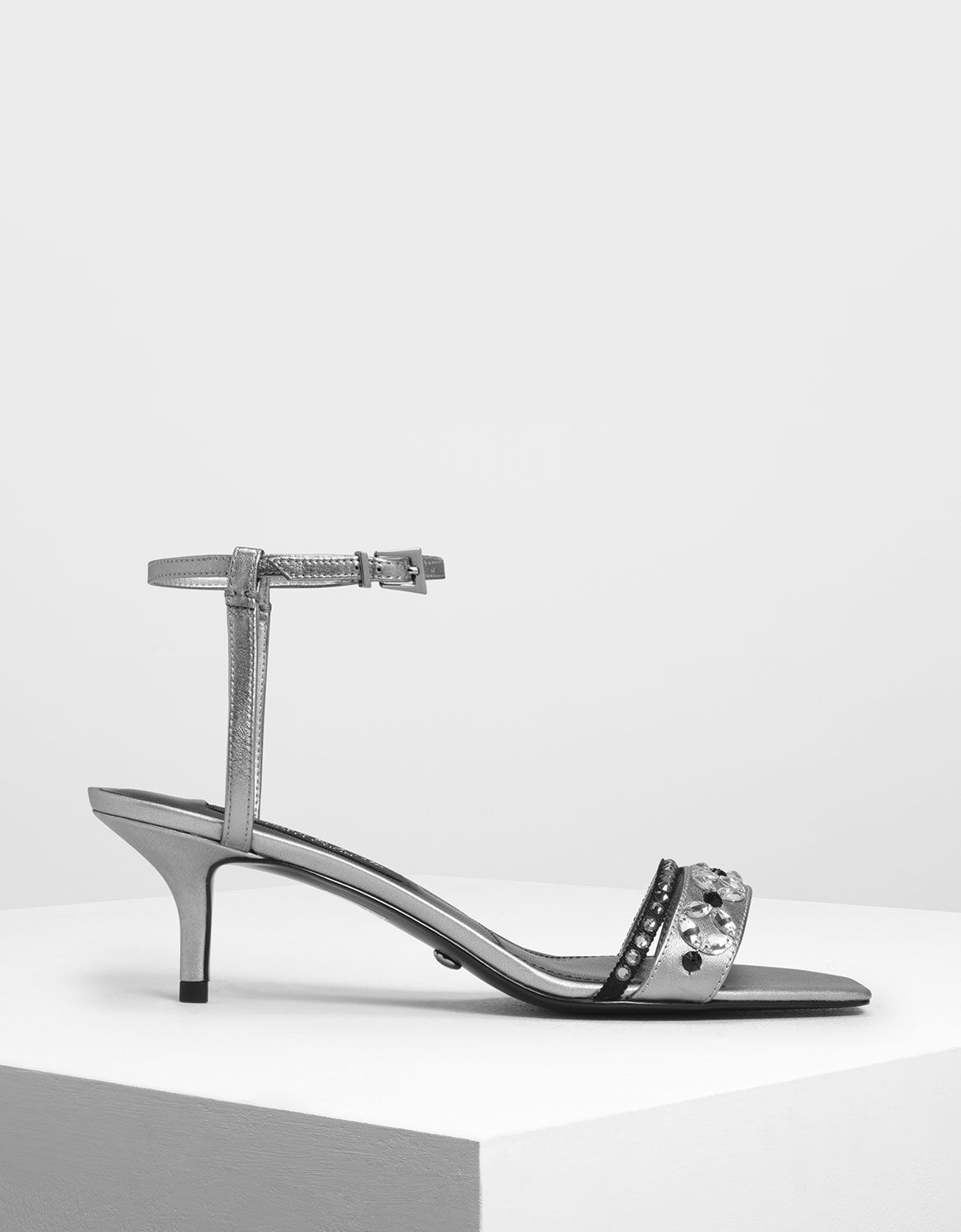 silver kitten heel sandals
