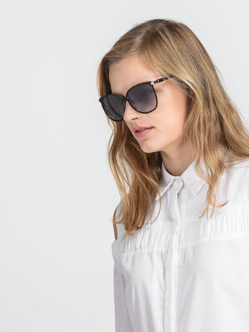 Oversized Square Sunglasses, Black, hi-res