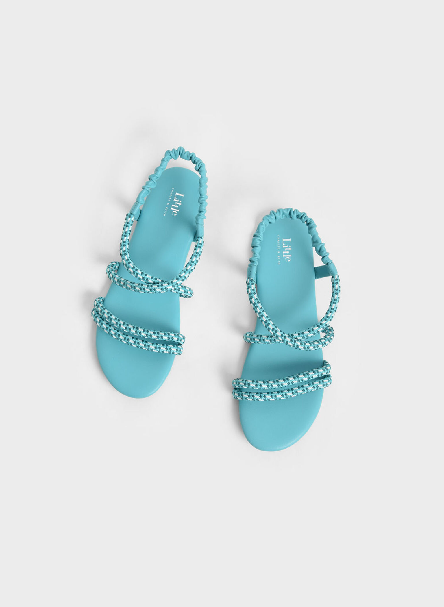 Girls' Printed-Rope Slingback Sandals, Turquoise, hi-res
