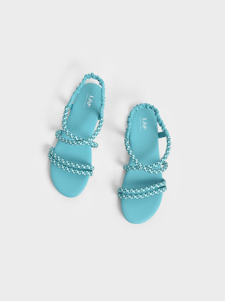 Girls' Printed-Rope Slingback Sandals, Turquoise, hi-res