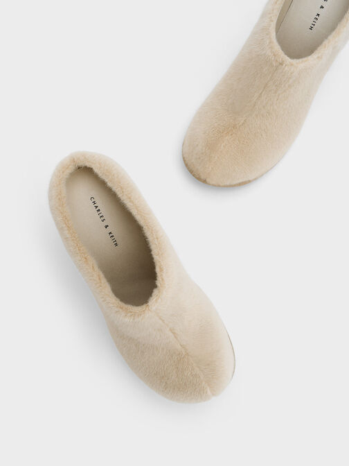 Pixie Furry Platform Mules, Beige, hi-res