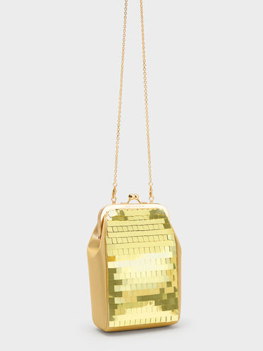 Bolsa de Lentejuelas con Asa de Cadena, Dorado, hi-res