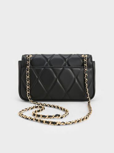 Arwen Diamond-Quilt Braided-Strap Shoulder Bag, Black, hi-res