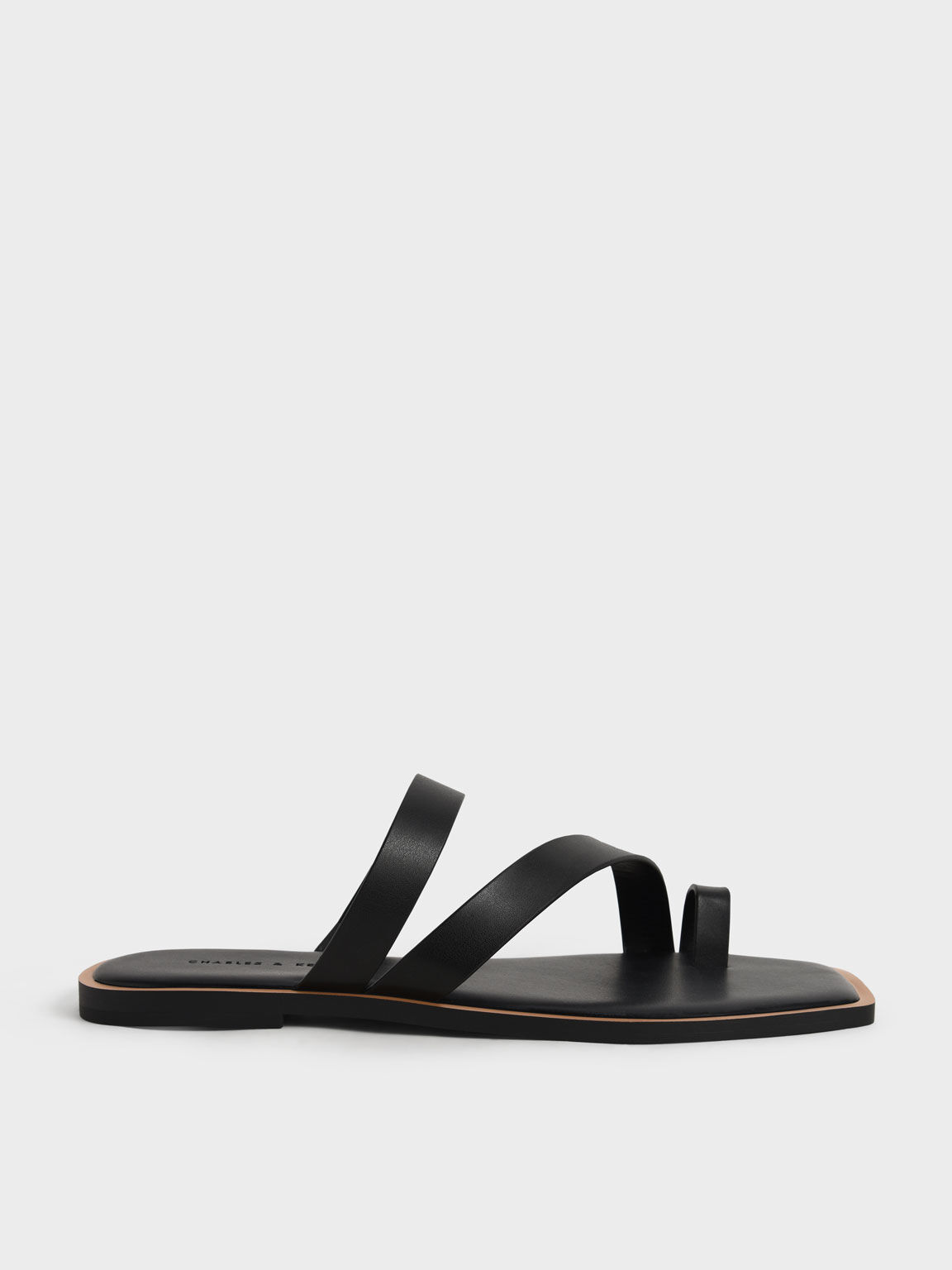 Toe Ring Strappy Slide Sandals, Black, hi-res