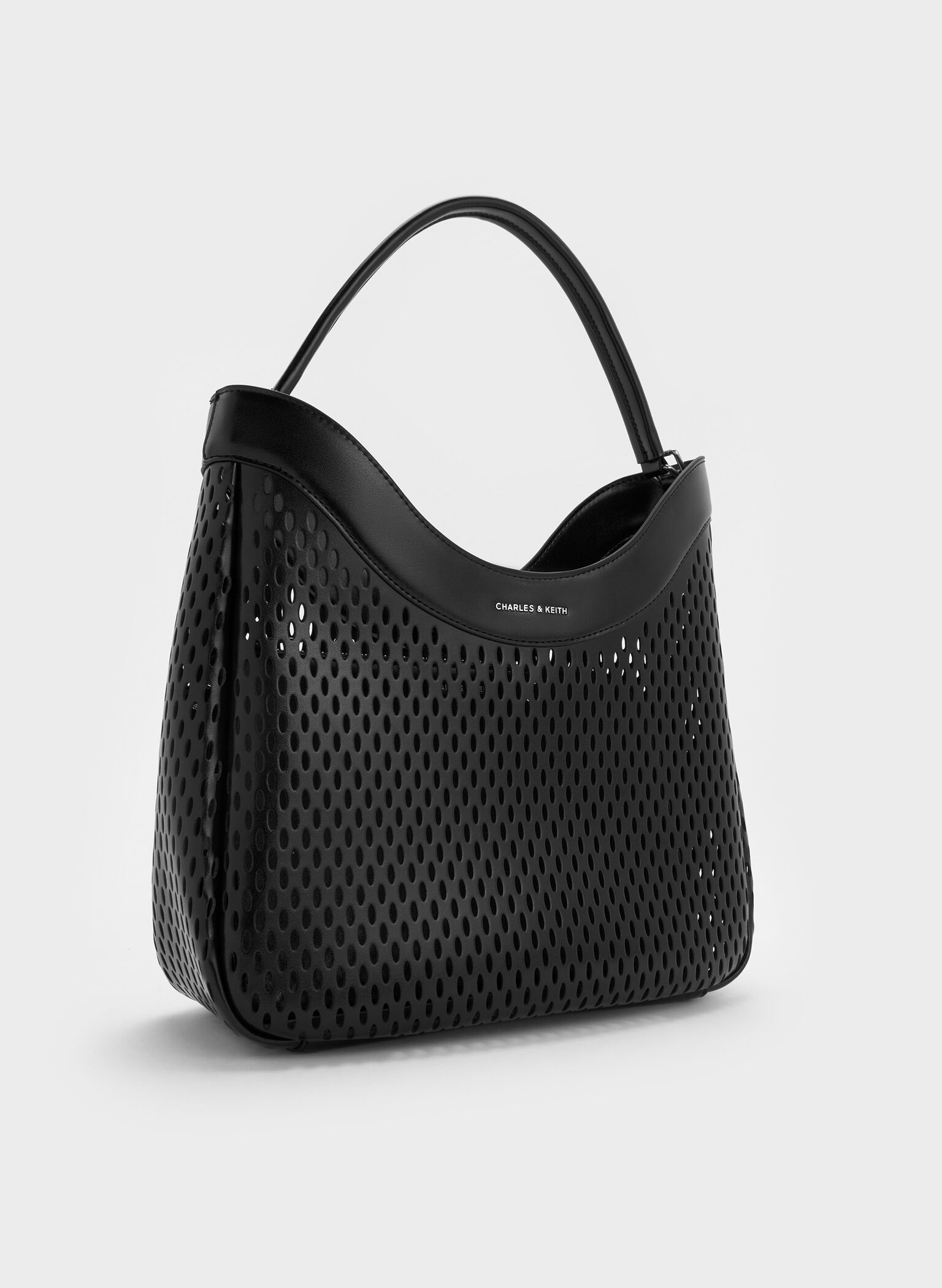 Juno Perforated Hobo Bag, Noir, hi-res