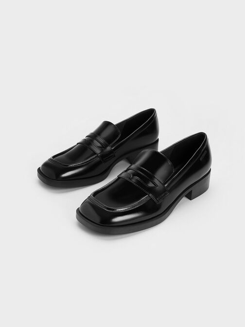 Cut-Out Penny Loafers, Black, hi-res