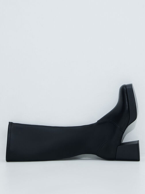 Evie Platform Block-Heel Knee-High Boots, Black, hi-res