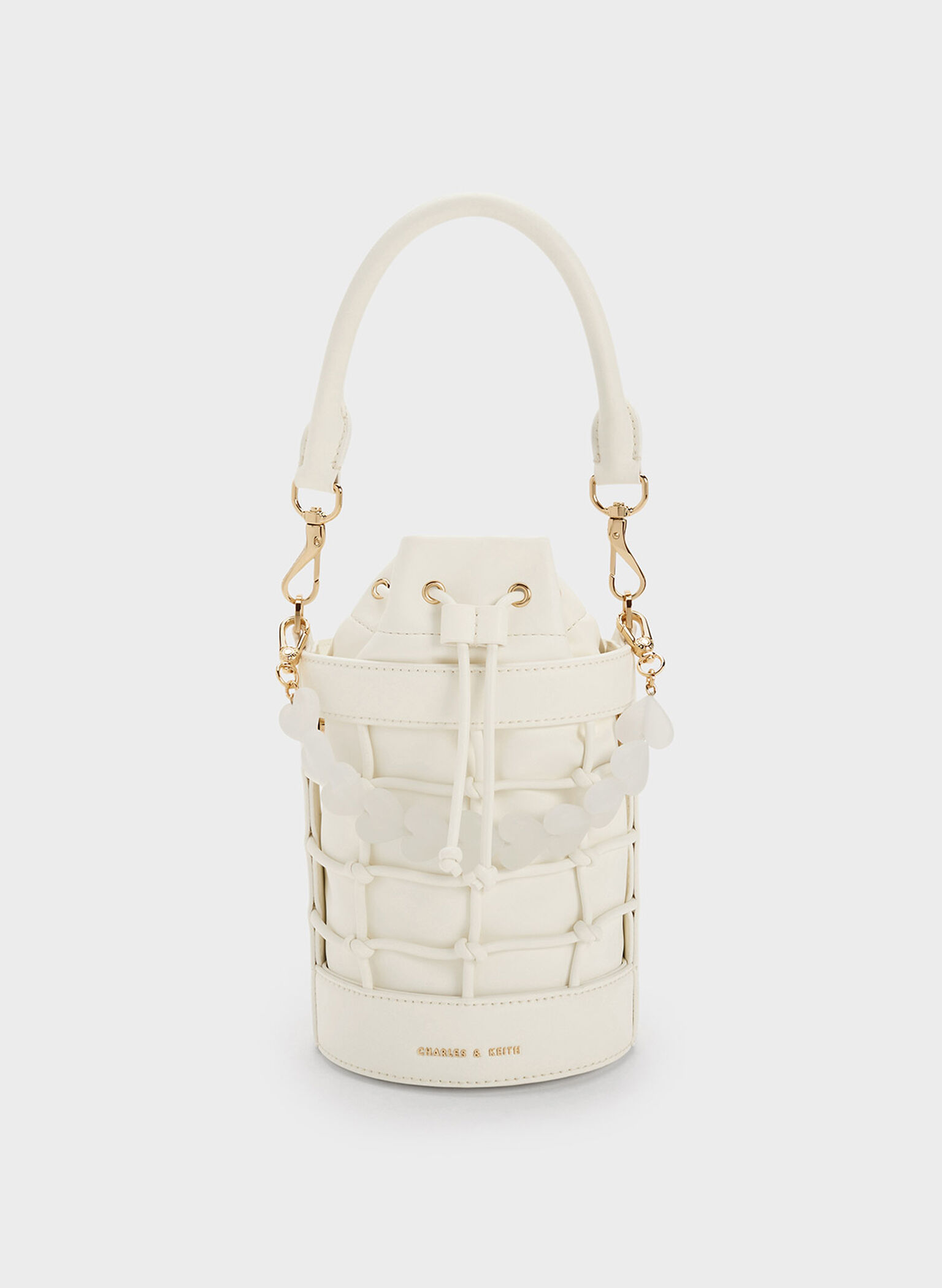 Heart Motif Caged Bucket Bag, Chalk, hi-res