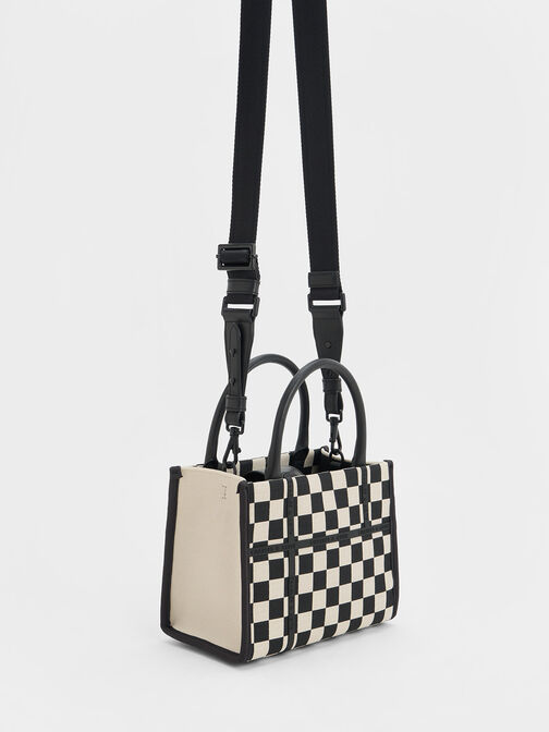 Avenue Checkered Tote Bag, Black Textured, hi-res